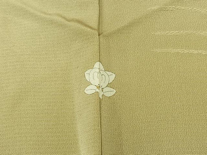平和屋着物▽上質な色無地　単衣　草葉地紋　枯色　正絹　逸品　AABB7760jh