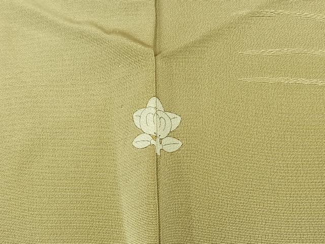 平和屋着物▽上質な色無地　単衣　草葉地紋　枯色　正絹　逸品　AABB7760jh