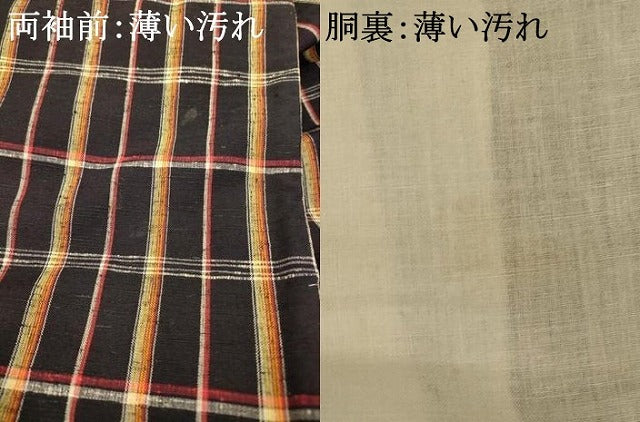 平和屋着物■上質な紬　格子文　黒地　正絹　逸品　AABB7789fw
