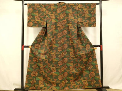 平和屋着物■上質な紬　切嵌格子文　正絹　逸品　AABB7793fw