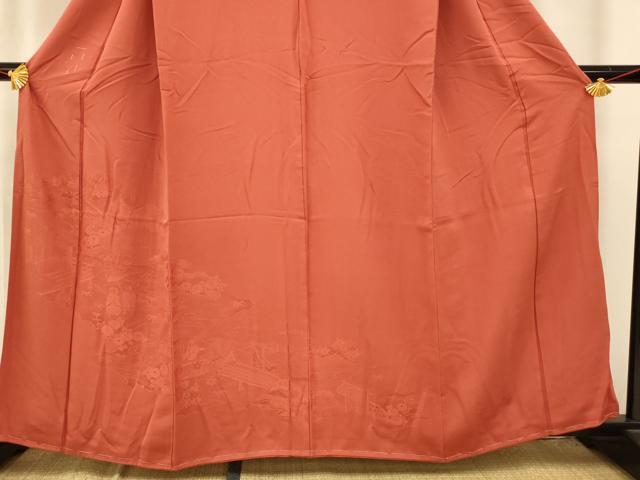 平和屋着物■色留訪問着 人物風景地紋 赤茶色 正絹 逸品 AABB7871fw