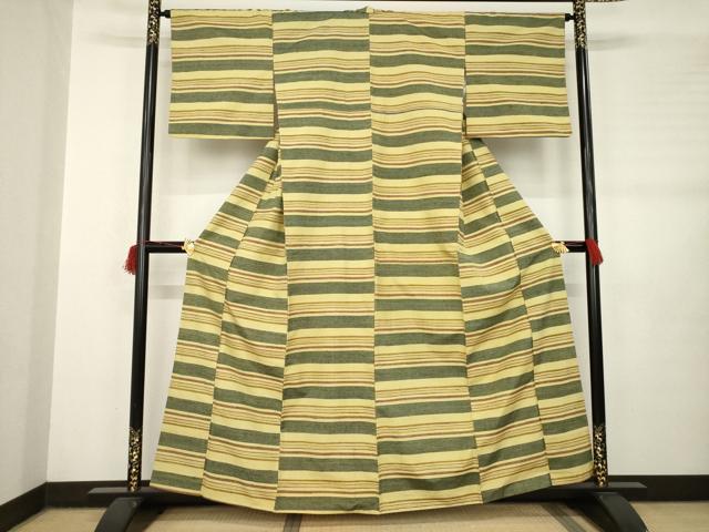 平和屋着物●上質な紬　横縞　正絹　逸品　AABB7884ck