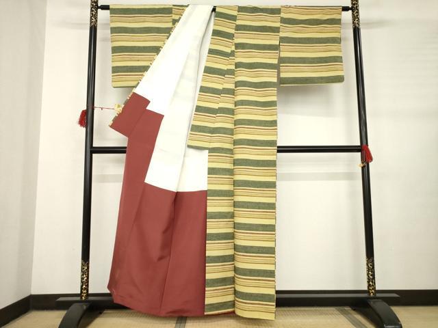 平和屋着物●上質な紬　横縞　正絹　逸品　AABB7884ck