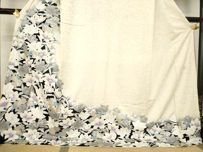 平和屋着物●ブライダルファッションデザイナー・桂由美　訪問着　草花文　銀彩　ロング丈　正絹　逸品　AABB7897ck