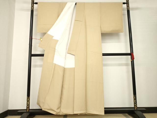 平和屋着物●上質な色無地　白茶色　正絹　逸品　AABB7903ck