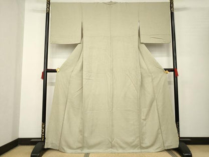 平和屋着物●上質な色無地 草花地紋 白橡色 正絹 逸品 AABB7910ck