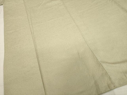 平和屋着物●上質な色無地 草花地紋 白橡色 正絹 逸品 AABB7910ck
