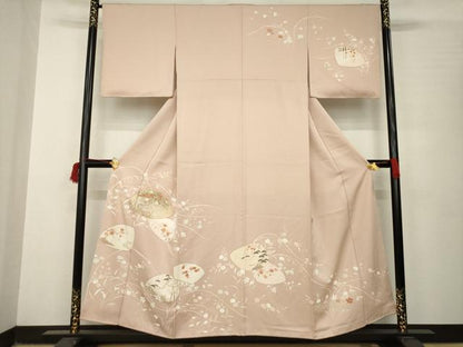 平和屋着物●訪問着 駒刺繍 貝合わせ花文 金彩 正絹 逸品 AABB7913ck