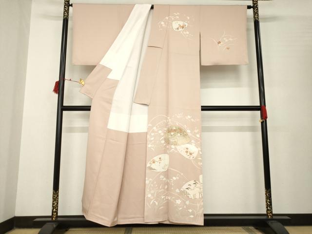 平和屋着物●訪問着 駒刺繍 貝合わせ花文 金彩 正絹 逸品 AABB7913ck