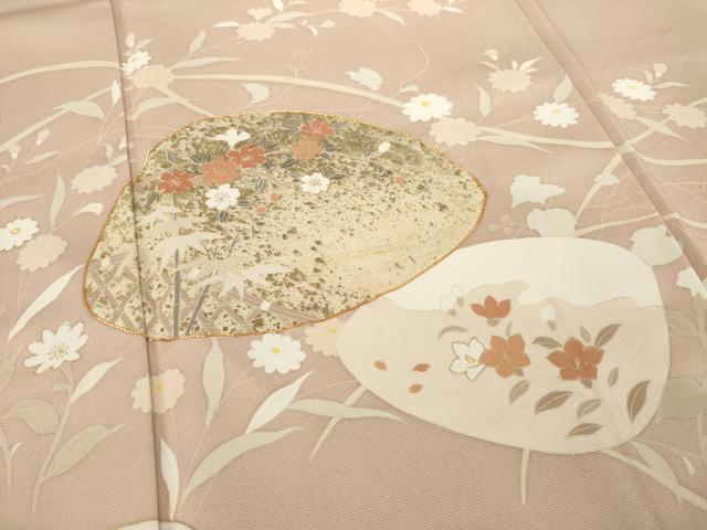 平和屋着物●訪問着 駒刺繍 貝合わせ花文 金彩 正絹 逸品 AABB7913ck