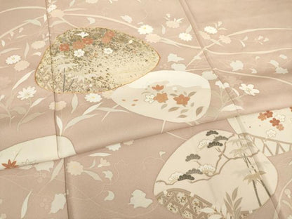 平和屋着物●訪問着 駒刺繍 貝合わせ花文 金彩 正絹 逸品 AABB7913ck