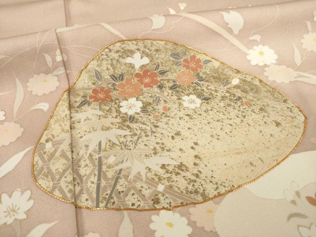 平和屋着物●訪問着 駒刺繍 貝合わせ花文 金彩 正絹 逸品 AABB7913ck