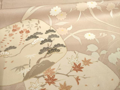 平和屋着物●訪問着 駒刺繍 貝合わせ花文 金彩 正絹 逸品 AABB7913ck