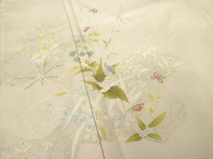 平和屋着物●訪問着　友禅　草花文　金彩　正絹　逸品　AABB7919ck