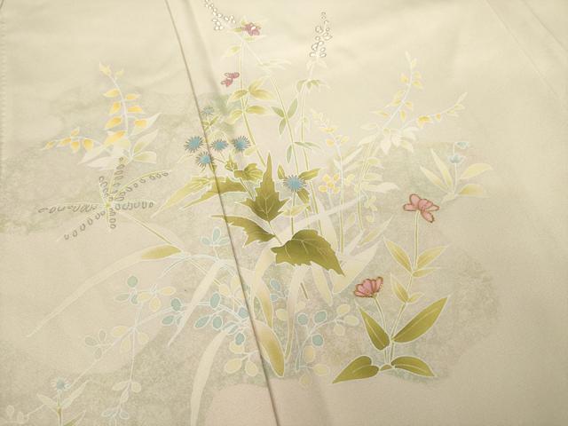 平和屋着物●訪問着　友禅　草花文　金彩　正絹　逸品　AABB7919ck