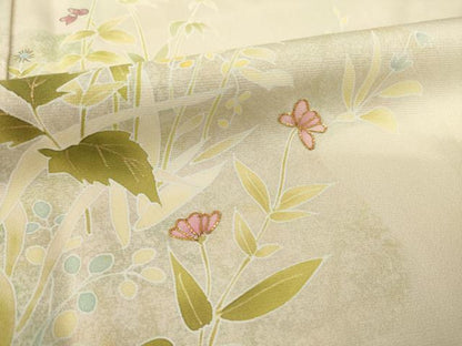 平和屋着物●訪問着　友禅　草花文　金彩　正絹　逸品　AABB7919ck