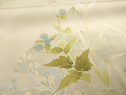 平和屋着物●訪問着　友禅　草花文　金彩　正絹　逸品　AABB7919ck