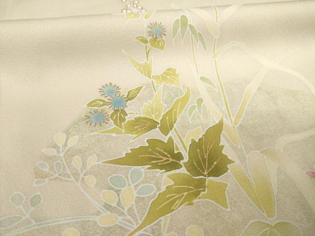 平和屋着物●訪問着　友禅　草花文　金彩　正絹　逸品　AABB7919ck