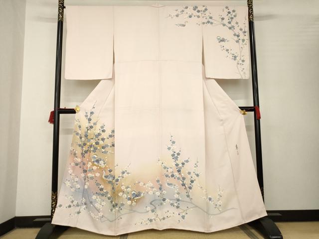 平和屋着物●京友禅の第一人者 松井青々 訪問着 鴛鴦枝梅文 暈し染め 金彩 正絹 逸品 AABB7921ck