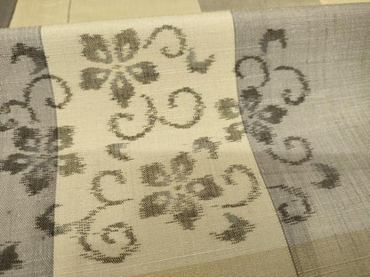 平和屋着物●上質な紬　格子花唐草文　正絹　逸品　AABB7934ck