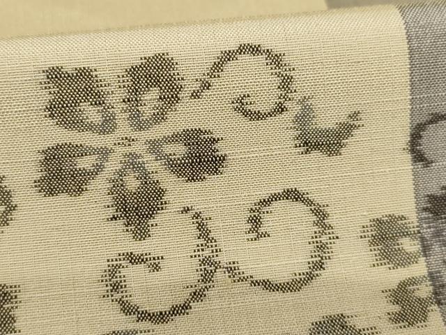 平和屋着物●上質な紬　格子花唐草文　正絹　逸品　AABB7934ck