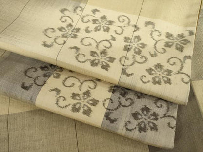 平和屋着物●上質な紬　格子花唐草文　正絹　逸品　AABB7934ck