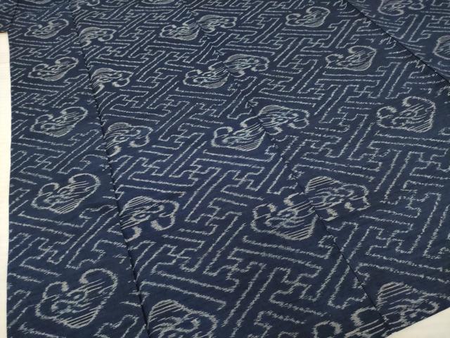 平和屋着物▽上質な紬　単衣　幾何学沙綾形文　正絹　逸品　AABB7947ck