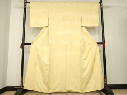 平和屋着物●上質な色無地　草花地紋　枯色　正絹　逸品　AABB7950ck