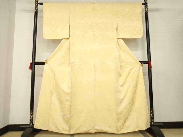 平和屋着物●上質な色無地　草花地紋　枯色　正絹　逸品　AABB7950ck