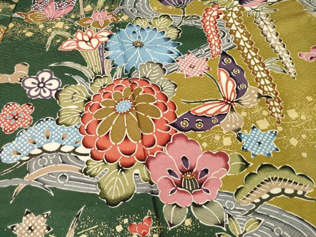 平和屋着物●豪華振袖 型染め 松竹梅流水花蝶文 金彩 正絹 逸品 AABB7954ck