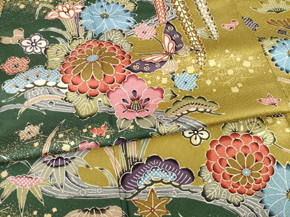 平和屋着物●豪華振袖 型染め 松竹梅流水花蝶文 金彩 正絹 逸品 AABB7954ck