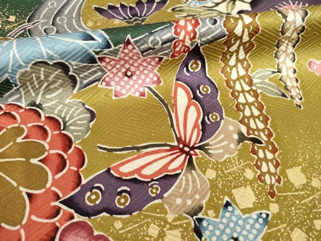 平和屋着物●豪華振袖 型染め 松竹梅流水花蝶文 金彩 正絹 逸品 AABB7954ck