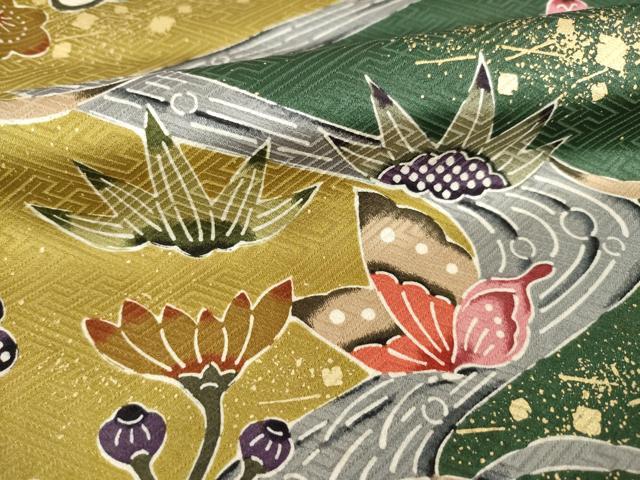 平和屋着物●豪華振袖 型染め 松竹梅流水花蝶文 金彩 正絹 逸品 AABB7954ck
