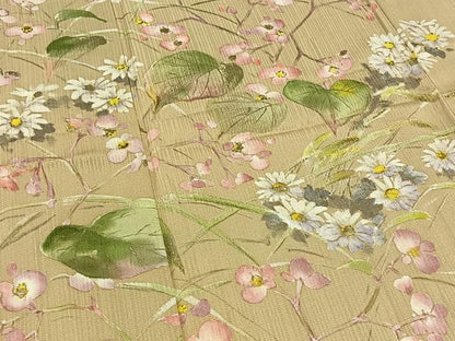 平和屋着物▽訪問着 単衣 手描き 草花文 金彩 正絹 逸品 AABB8001jh
