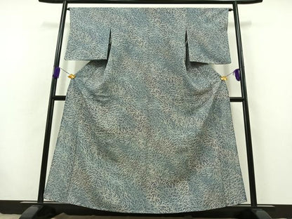 平和屋着物▽洗える最高級着物 ＜英＞はなぶさ謹製 小紋 単衣 草葉文 鬼しぼ縮緬 洗える着物 AABB8002jh