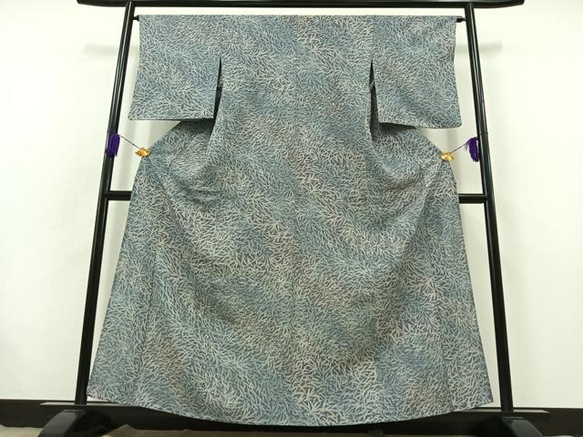 平和屋着物▽洗える最高級着物 ＜英＞はなぶさ謹製 小紋 単衣 草葉文 鬼しぼ縮緬 洗える着物 AABB8002jh