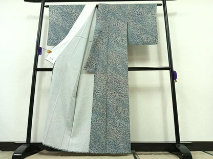 平和屋着物▽洗える最高級着物 ＜英＞はなぶさ謹製 小紋 単衣 草葉文 鬼しぼ縮緬 洗える着物 AABB8002jh