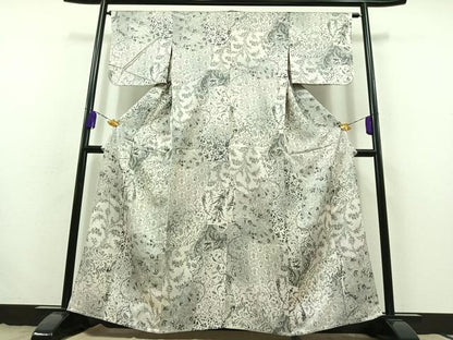平和屋着物▽上質な小紋 単衣 花唐草文 正絹 逸品 AABB8003jh