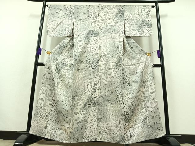 平和屋着物▽上質な小紋 単衣 花唐草文 正絹 逸品 AABB8003jh