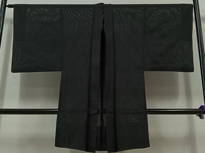 平和屋着物▽男性 長羽織 スリーシーズン 春夏秋 塵除け 暗黒色 正絹 逸品 AABB8005jh