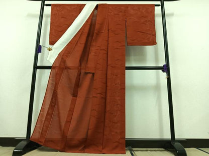 平和屋着物＊夏物 色無地 縦絽 雪芝紋紗 雀茶色 正絹 逸品 AABB8009jh
