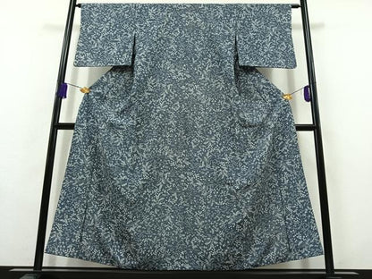 平和屋着物▽上質な小紋 単衣 草花文 正絹 逸品 AABB8011jh