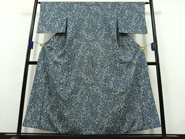 平和屋着物▽上質な小紋 単衣 草花文 正絹 逸品 AABB8011jh