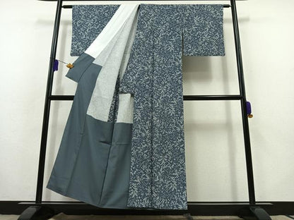 平和屋着物▽上質な小紋 単衣 草花文 正絹 逸品 AABB8011jh