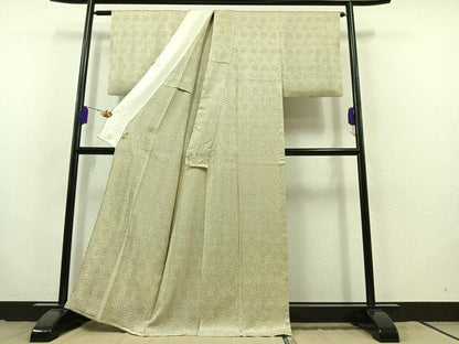平和屋着物▽名門 藤娘きぬたや・総絞り 杢目絞り 小紋 単衣 草花文 正絹 逸品 AABB8013jh