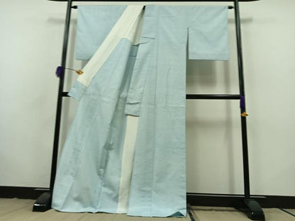 平和屋着物▽染司よしおか　五代目　吉岡幸雄　紬　単衣　月白色　ロング丈　正絹　逸品　AABB8016jh