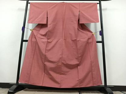 平和屋着物▽上質な紬 単衣 長春色 正絹 逸品 AABB8017jh