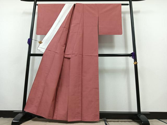 平和屋着物▽上質な紬 単衣 長春色 正絹 逸品 AABB8017jh