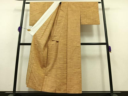 平和屋着物▽上質な紬　単衣　横段文　正絹　逸品　AABB8018jh