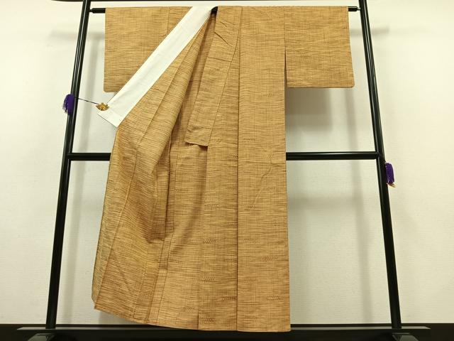平和屋着物▽上質な紬　単衣　横段文　正絹　逸品　AABB8018jh